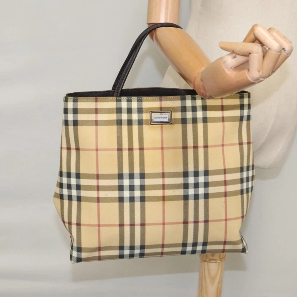 BURBERRY Nova Check Tote Bag PVC Beige Auth 104293